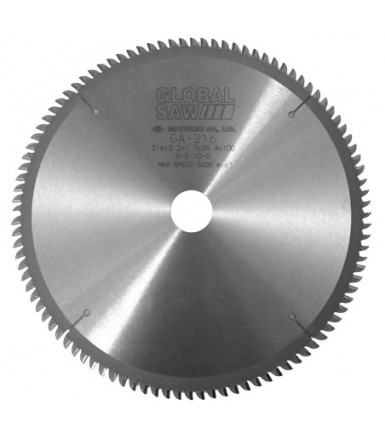 A circular saw blade for cutting aluminum, GLOBAL SAW 216 x 2.2/1.7 x 25.4mm / 100T CERMET