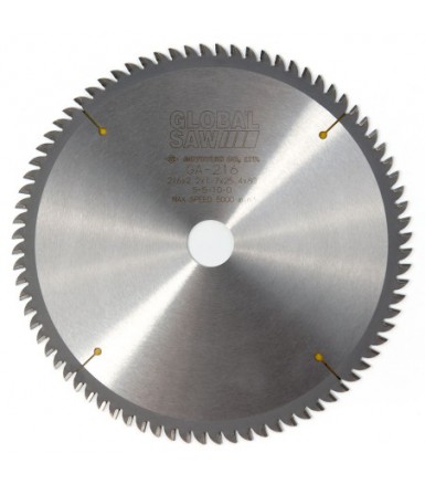 Circular saw blade for cutting aluminum GLOBAL SAW 216 x 2.2/1.7 x 25.4mm / 80T CERMET