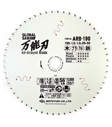 Multi-material cutting circular saw blade GLOBAL SAW 190x1,5/1,0x20mm / 56T CERMET