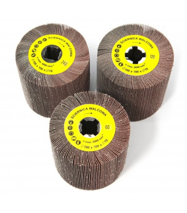 Set of 3 cylindrical roller wheels made of cloth KLINGSPOR 100x100x19mm P60, P120, P240