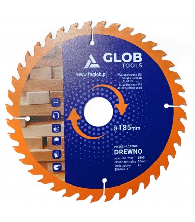GLOB Circular saw blade TCT for cutting wood 185mm / 30mm with a reduction of 25.4mm - 40t for miter saws